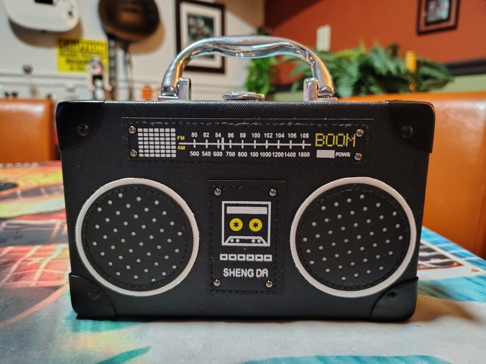 SUPER CUTE HARD SHELL BOOMBOX PURSE W/ CROSSBODY STRAP INCLUDED